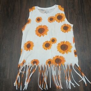 On Fire Sunflower Tank Top - White and Orange